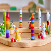 Gluckskafer Celebration Ring, wooden figures and colourful candles from Oskar's Wooden Ark in Australia