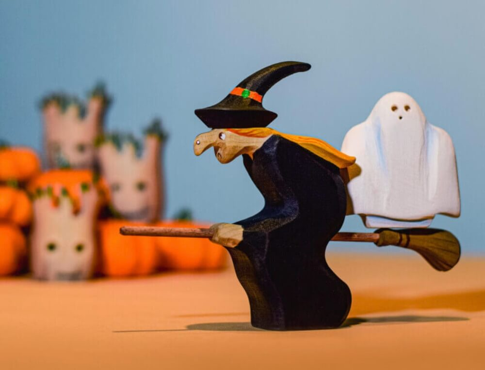 Bumbu Halloween witch and ghost wooden toy figures at Oskar's Wooden Ark in Australia