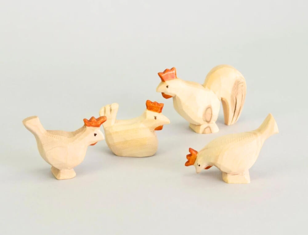 Predan Natural Handmade Wooden Chicken Toy Figures from Oskar's Wooden Ark in Australia