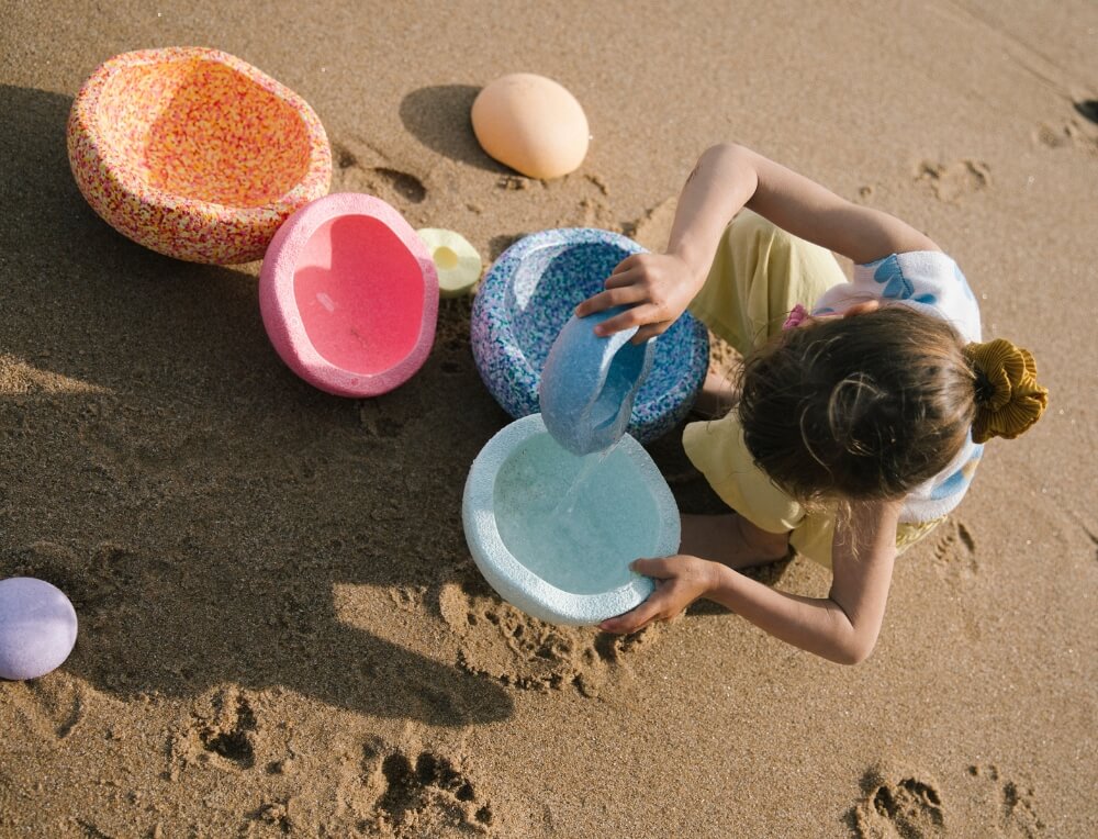 Sand play with Stapelstein Special Collection Stepping Balance Stones Set at Oskar's Wooden Ark in Australia