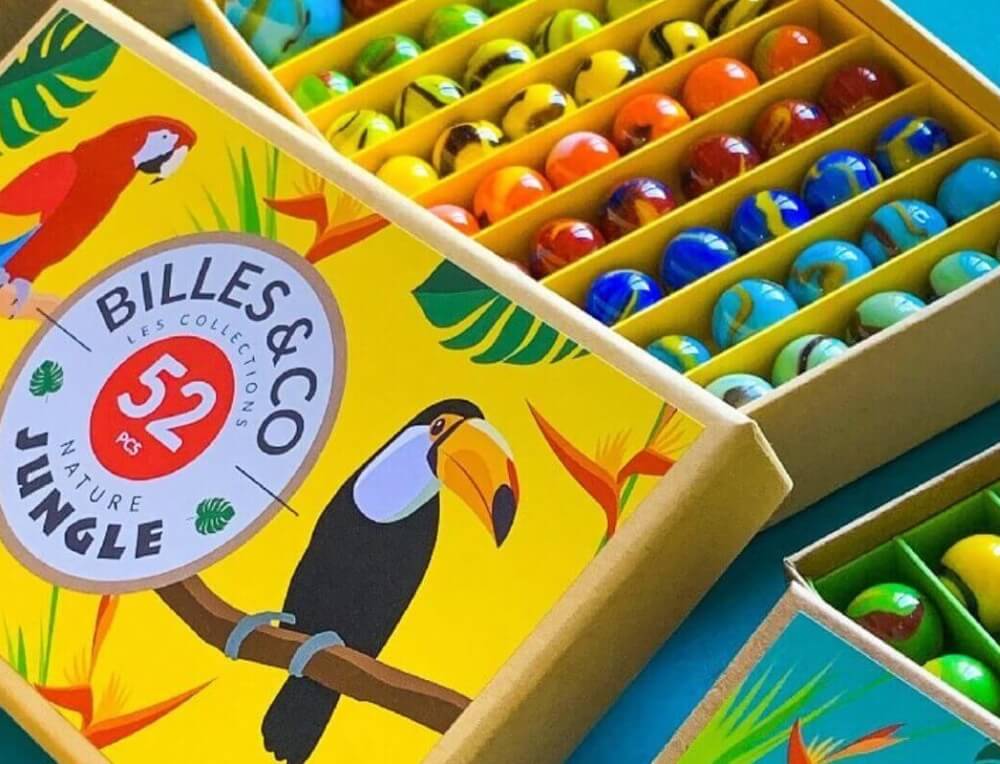 Colourful Billes & Co glass marbles for children at Oskar's Wooden Ark in Australia