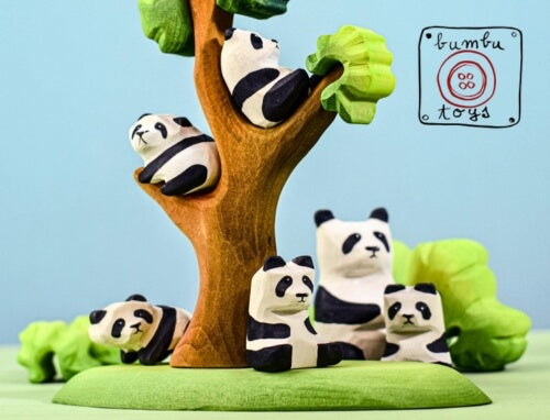 Bumbu Panda Family wooden toy figures small world imaginative play scene at Oskar's Wooden Ark in Australia