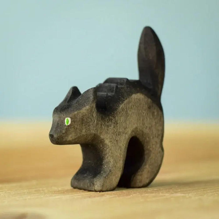 BumbuToys Wooden Animal Black Scared Cat Halloween Figure