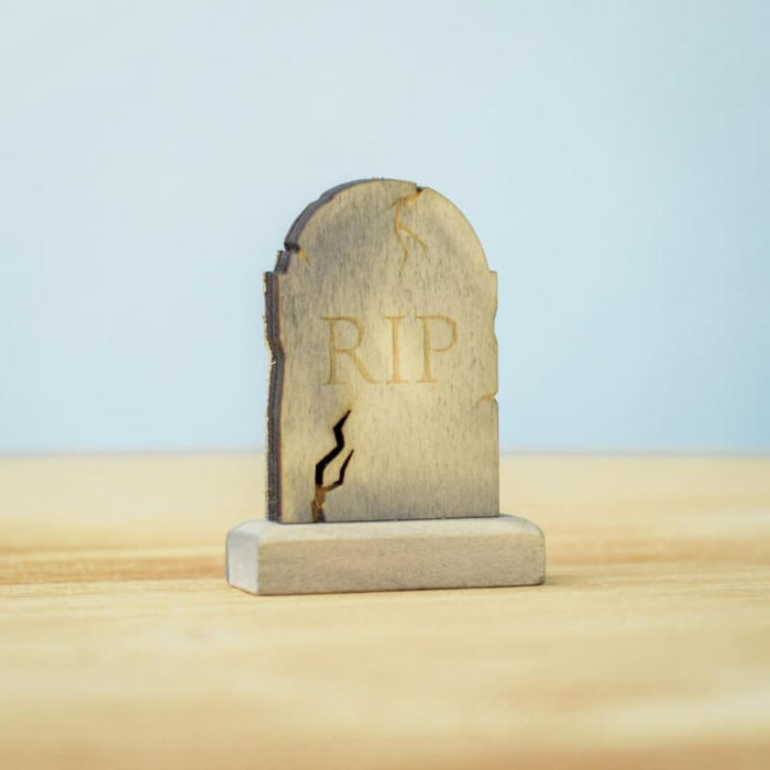 BumbuToys Wooden RIP Headstone Figurine for Halloween Decor or Small World Play