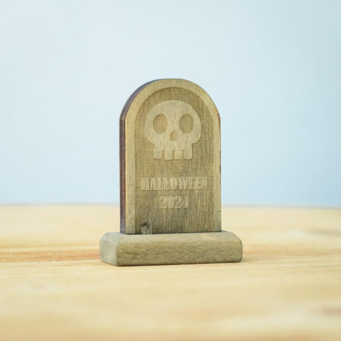 BumbuToys Wooden Halloween 2024 Headstone Figurine for Halloween Decor or Small World Play