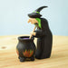 BumbuToys Wooden Brewing Witch and Cauldron Set for Small World Halloween Play