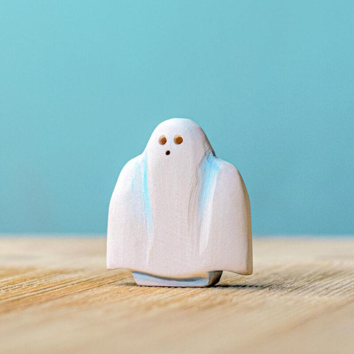 BumbuToys Wooden White Ghost Figurine for Halloween Inspired Small World Play or Seasonal Table