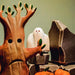 BumbuToys Wooden White Ghost Figurine in Halloween-Inspired Small World Play Scene with Spooky Tree