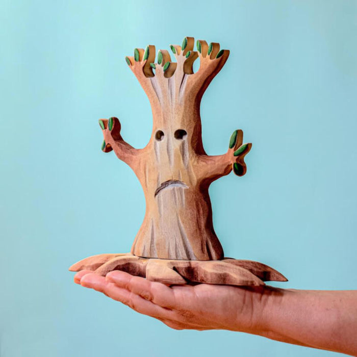 BumbuToys Large Wooden Spooky Halloween Tree in Adult's Hand for Size Comparison