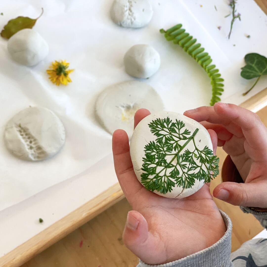 Leaf printing nature craft activity with DAS Modelling Clay from Oskar's Wooden Ark in Australia