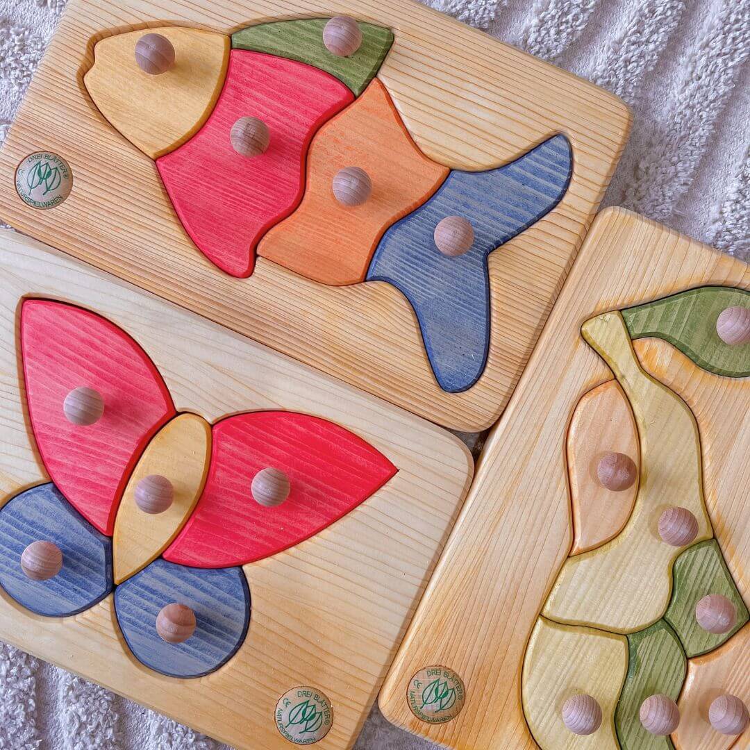 Drei Blatter Wooden peg puzzles, from Oskar's Wooden Ark in Australia