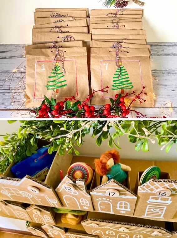 DIY Advent Calendars using cardboard boxes an recycled materials at Oskar's Wooden Ark in Australia