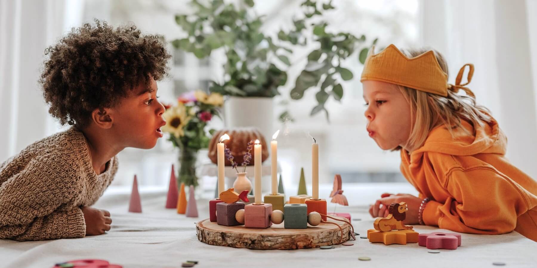 Waldorf Birthday with Grimm's Celebration Ring and colourful wooden accessories from Oskar's Wooden Ark in Australia