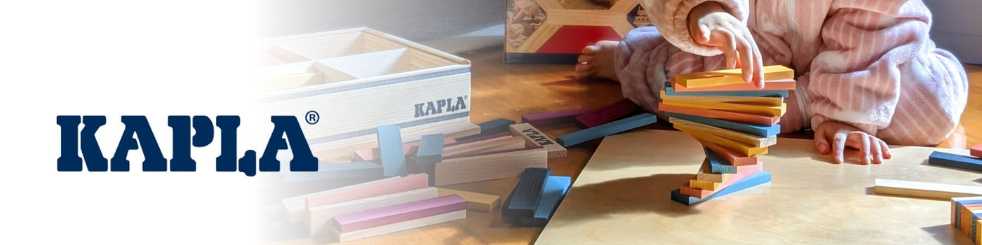 Child building with KAPLA wooden construction planks from Oskar's Wooden Ark in Australia