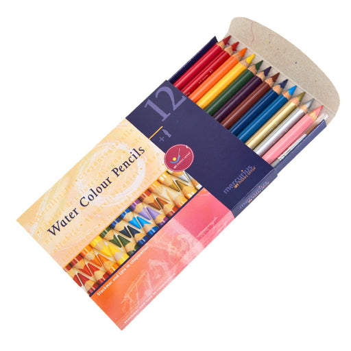 Mercurius Triangular 2 in 1 Watercolour Pencils 12 assorted colours in cardboard sleeve with paint brush from Australia