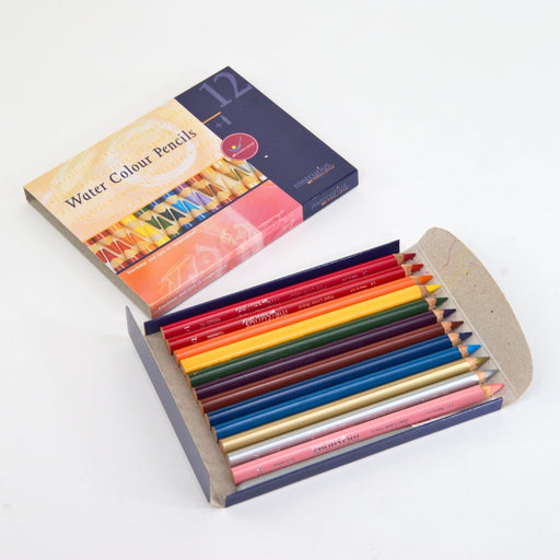 Mercurius Triangular 2 in 1 Watercolour Pencils 12 assorted colours in cardboard sleeve with paint brush from Australia