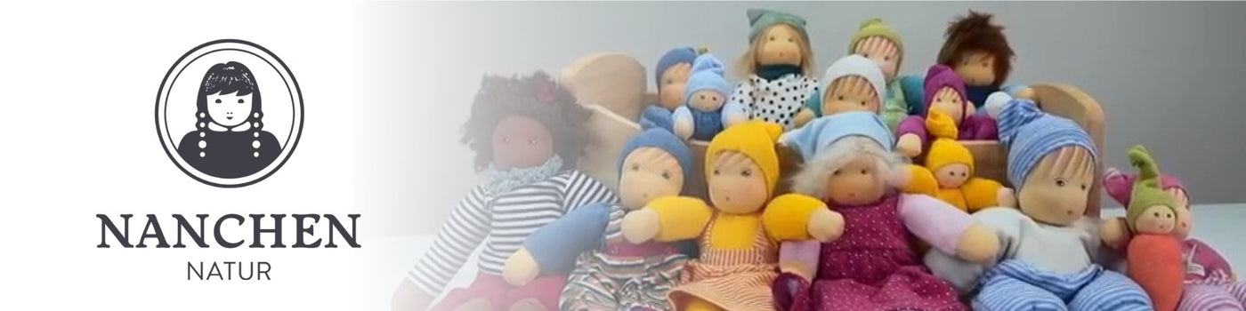 A family of Nanchen Natur soft dolls, created by hand from organic natural materials - from Oskar's Wooden Ark in Australia