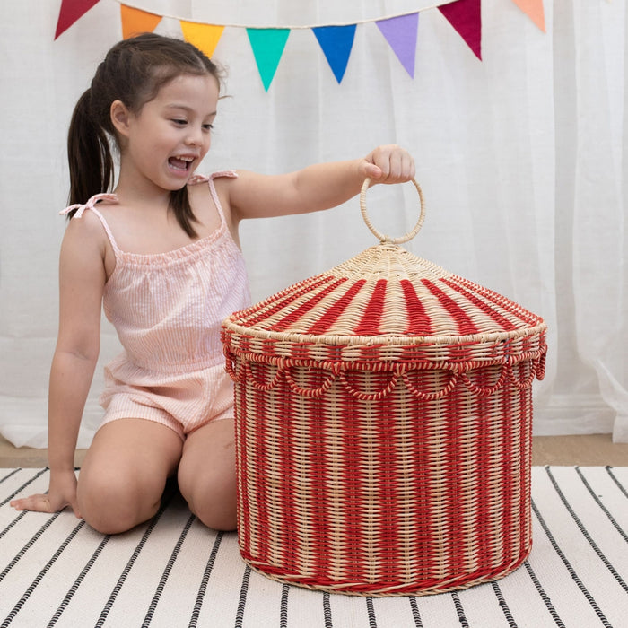 OENBAS-CIR-RE-O Circus Tent Toy Basket – Red & Straw