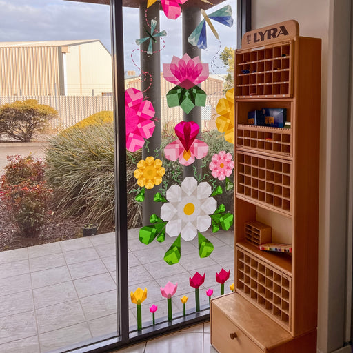 DIY Window Art Spring Flower Decor using coloured translucent Folding Papers from Australia