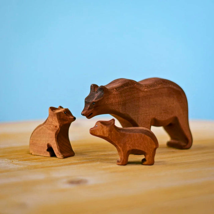 BumbuToys Wooden Animal - Brown Bear Family - Set of 3