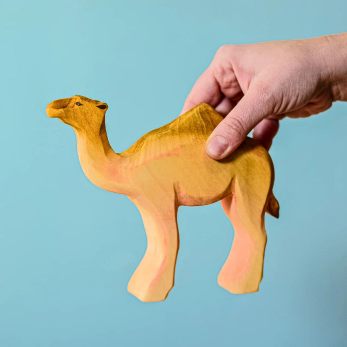 BumbuToys Handcrafted Wooden Camel with Saddle Set for Small World Play from Australia