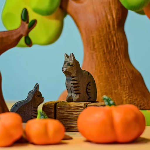 BumbuToys Handcrafted Wooden Cat from Australia in a small-world play setting