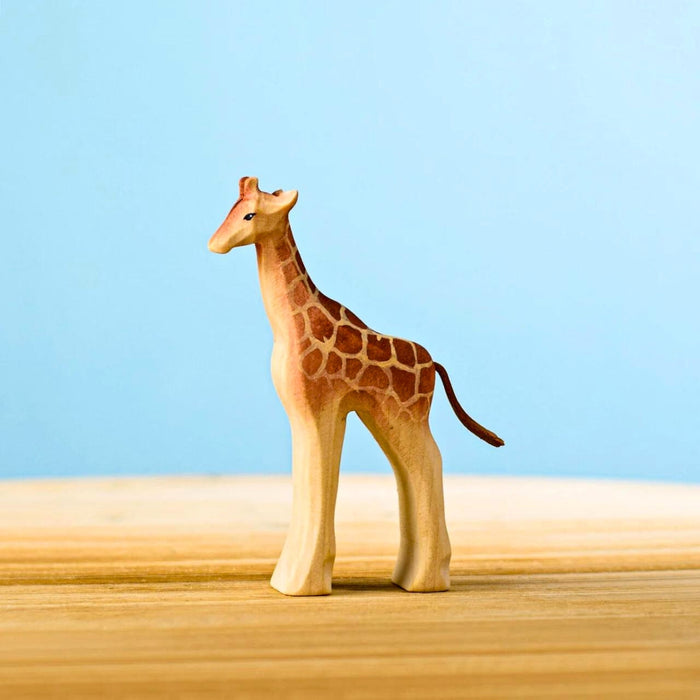 BumbuToys Handcrafted Wooden Animal Baby Giraffe Calf for Small World Play from Australia