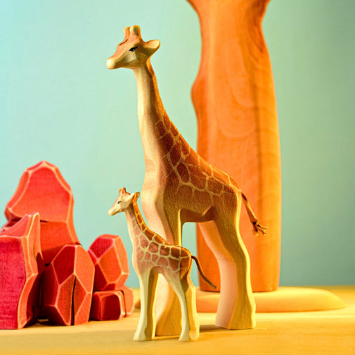 BumbuToys Handcrafted Wooden Animal Giraffe for Small World Play from Australia