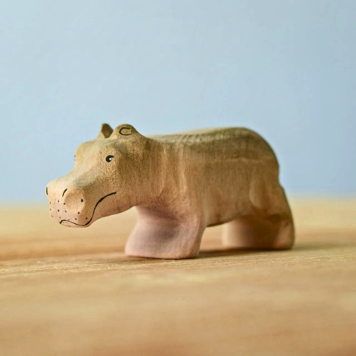 BumbuToys Handcrafted Wooden Animal Baby Hippo for Small World Play from Australia