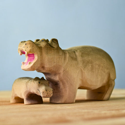 BumbuToys Handcrafted Wooden Animal Hippos Set of 2 for Small World Play from Australia