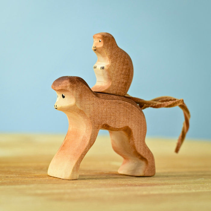 BumbuToys Handcrafted Wooden Animal Monkeys Set of 2 for Small World Play from Australia