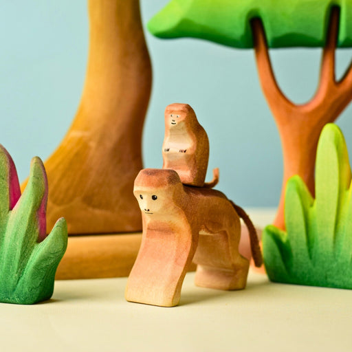 BumbuToys Handcrafted Wooden Animal Monkeys Set of 2 for Small World Play from Australia