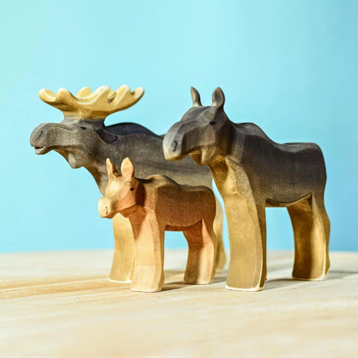 BumbuToys Handcrafted Wooden Animal Moose Family Set of 3 from Australia