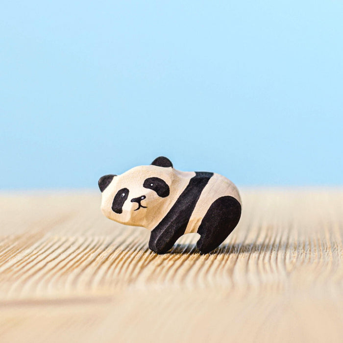 BumbuToys Handcrafted Wooden Animal Figure Climbing Panda Bear Cub for Small World Play from Australia