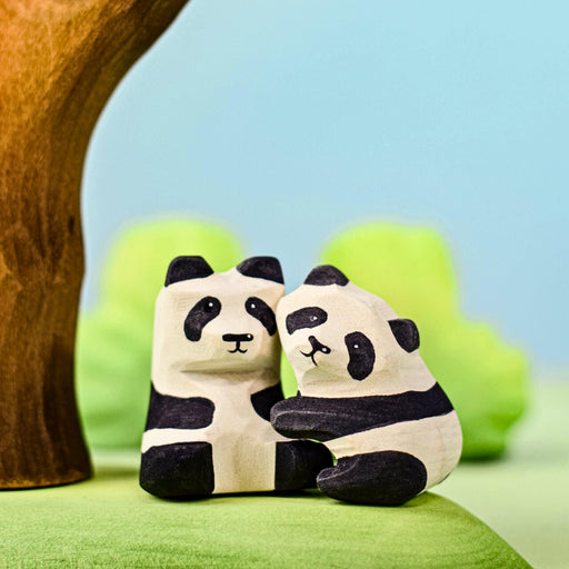 BumbuToys Handcrafted Wooden Animal Figure Climbing Panda Bear Cub for Small World Play from Australia