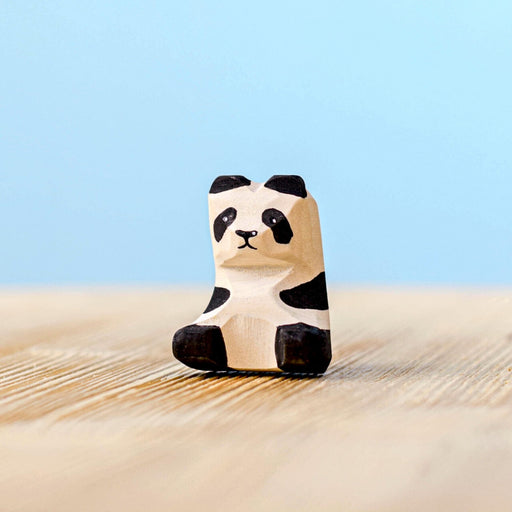 BumbuToys Handcrafted Wooden Animal Figure Panda Bear Cub Sitting for Small World Play from Australia