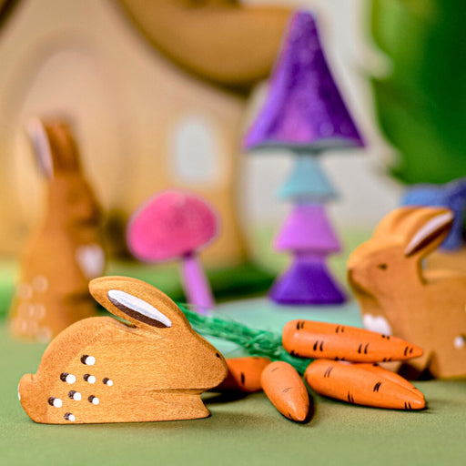 BumbuToys Handcrafted Wooden Animal Rabbit Perching from Australia in a small-world play setting