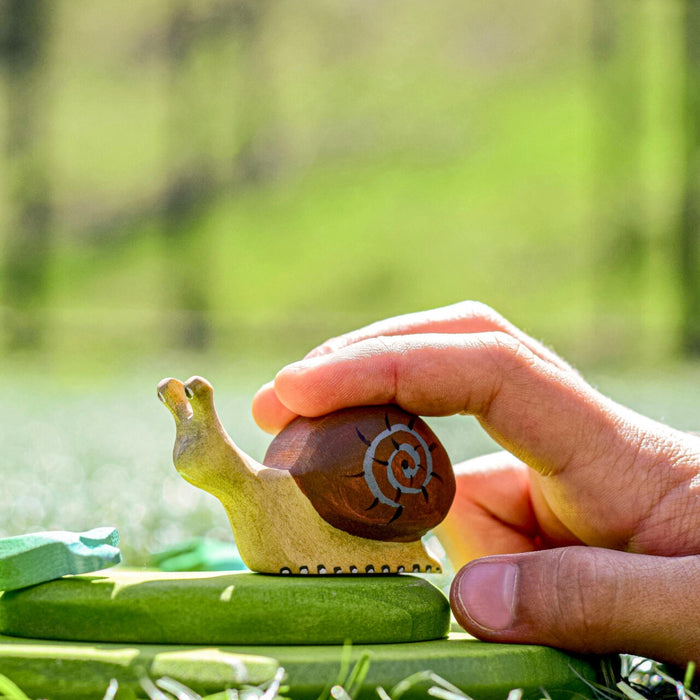 BumbuToys Handcrafted Wooden Animal Figure Snail for Small World Play from Australia