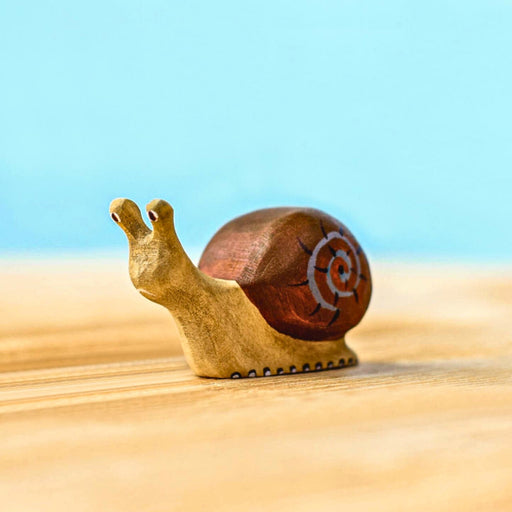 BumbuToys Handcrafted Wooden Animal Figure Snail for Small World Play from Australia