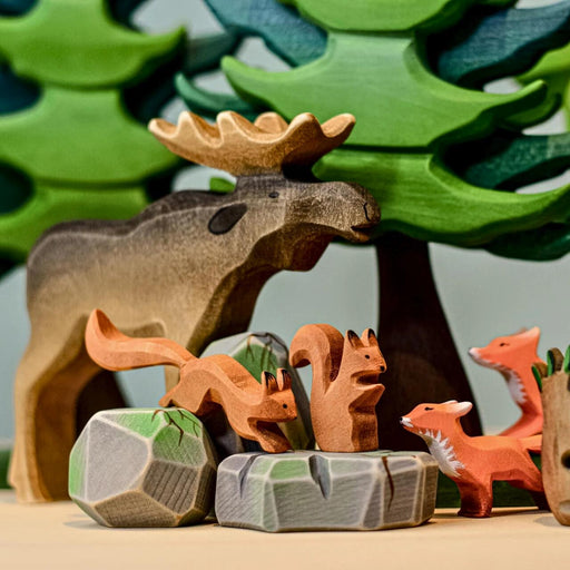 BumbuToys Handcrafted Wooden Animal Squirrel from Australia in a small-world play setting