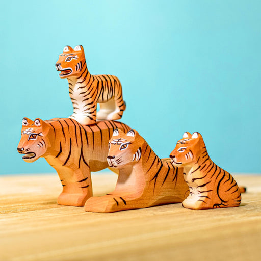 BumbuToys Handcrafted Wooden Animal Tiger Family Set of 4 from Australia