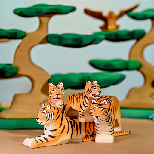 BumbuToys Handcrafted Wooden Animal Tiger Cub Standing from Australia in a small-world play setting