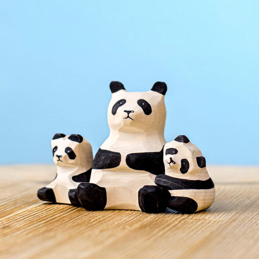Handcrafted Wooden Animal Figure - Panda Bears Family Set of 3 for Small World Play from Australia