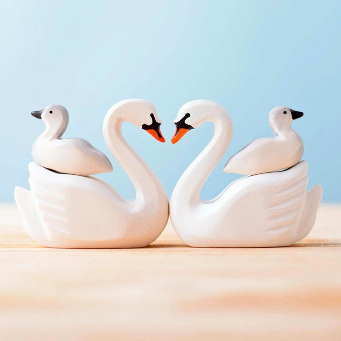 BumbuToys Handcrafted Wooden Bird Baby Swan Family from Australia