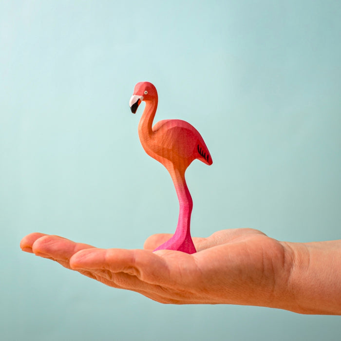 BumbuToys Handcrafted Wooden Bird Flamingo for Small World Play from Australia