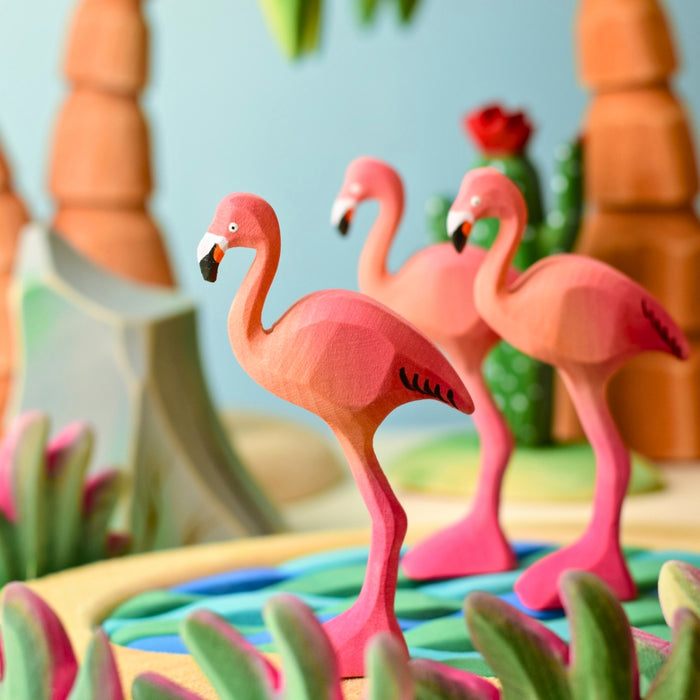 BumbuToys Handcrafted Wooden Bird Flamingo for Small World Play from Australia