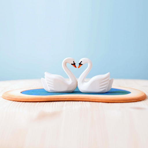 BumbuToys Handcrafted Wooden Swans and Heart Lake Set from Australia