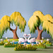 BumbuToys Handcrafted Wooden Swans and Heart Lake Set from Australia in a small-world play setting