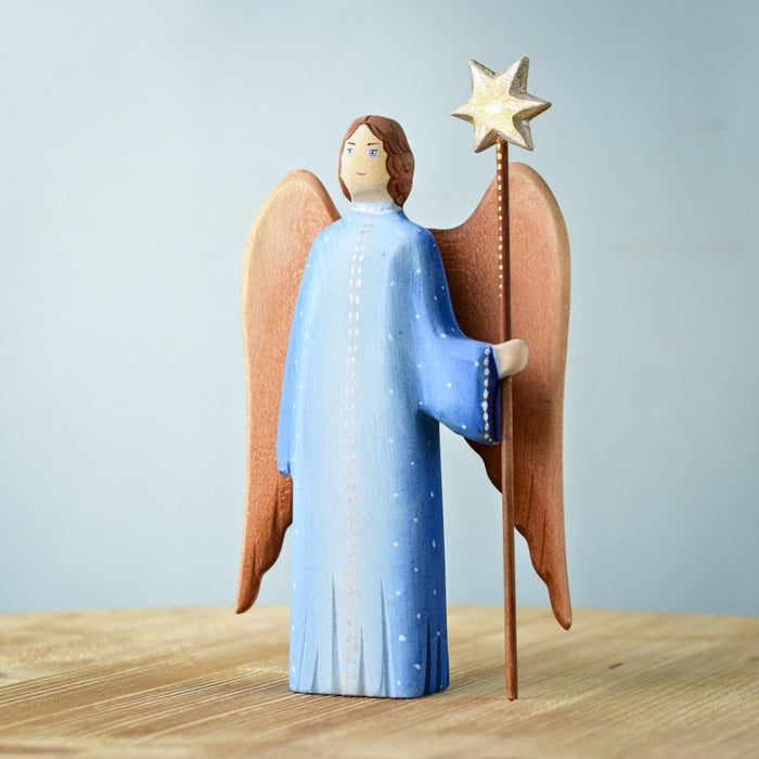 BumbuToys Handcrafted Wooden Christmas Figure Angel with Shining Star for Small World Play from Australia