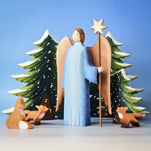 BumbuToys Handcrafted Wooden Christmas Figure Angel with Shining Star for Small World Play from Australia